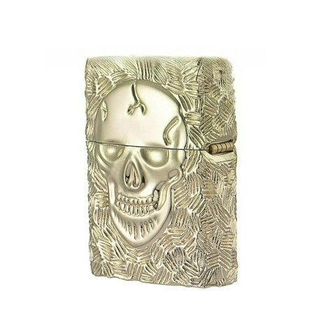 Briquet Tête de Mort Crâne Gravé “Chair Écorchée” Couleur or