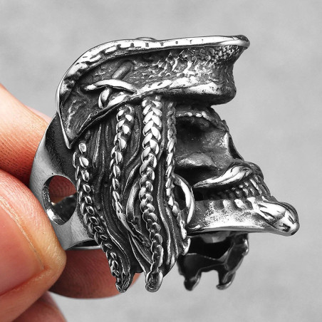 Vue Laterale Bague Pirate Tête de Mort Capitaine