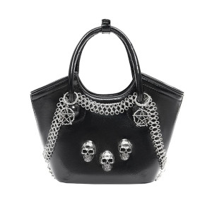 Vue generale Sac à Main Tête de Mort Skulls Gothique "Trinité des Crânes enchaînés"