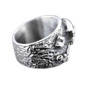 Vue Arrierre Bague Pirate Tête de Mort et Os Croisés