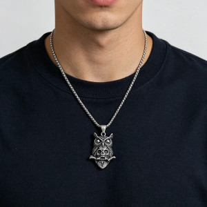 Vue portee Pendentif Tête de Mort Hibou Calavera