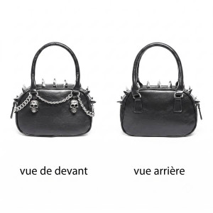 Détaiils vue du Sac à Main Tête de Mort Gothique Crânes d’Acier & Chaîne Rebelle