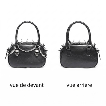 Détaiils vue du Sac à Main Tête de Mort Gothique Crânes d’Acier & Chaîne Rebelle