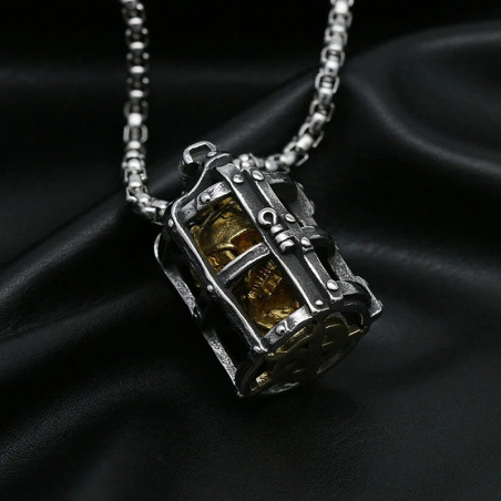 Vue de face Collier Tête de Mort Crâne en Cage