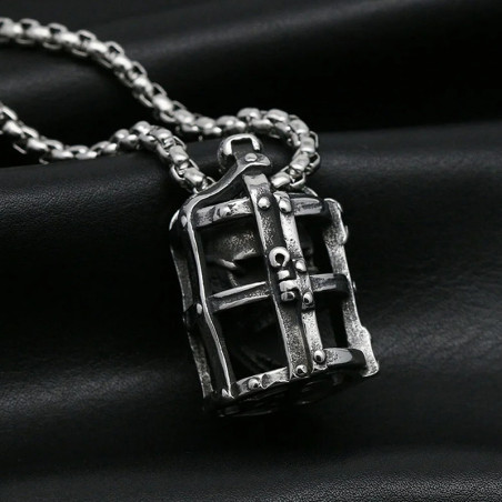 Vue detaille Collier Tête de Mort Crâne en Cage