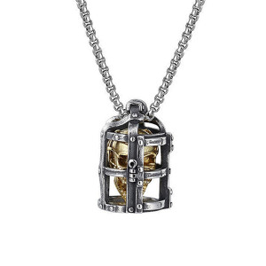 Collier Tête de Mort Crâne en Cage Couleur Or