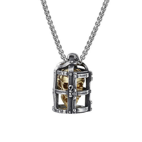 Collier Tête de Mort Crâne en Cage Couleur Or