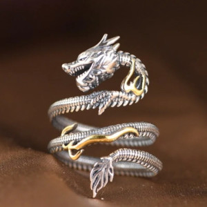 Vue detaille Bague Dragon Enroulé