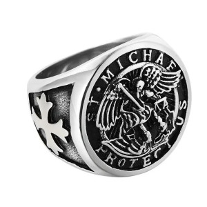 Vue generale Bague Saint Michel Archange Couleur Argent