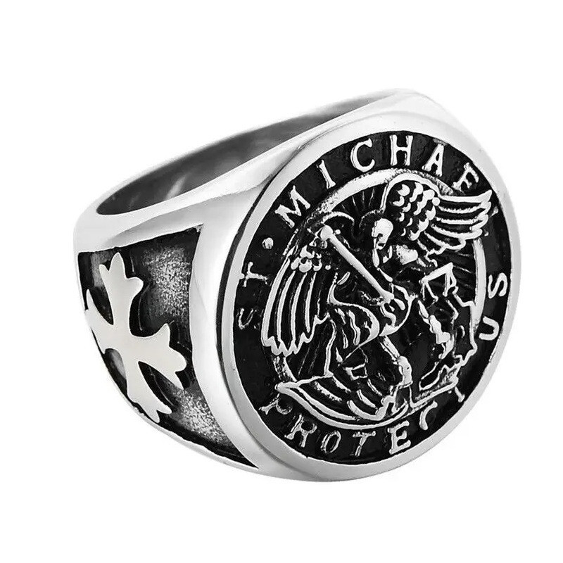 Vue generale Bague Saint Michel Archange Couleur Argent