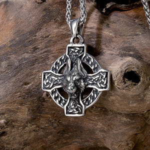 Avant Collier Viking "Fenrir" Croix Islandaise de Protection et Tête de Loup - 2 versions au choix !