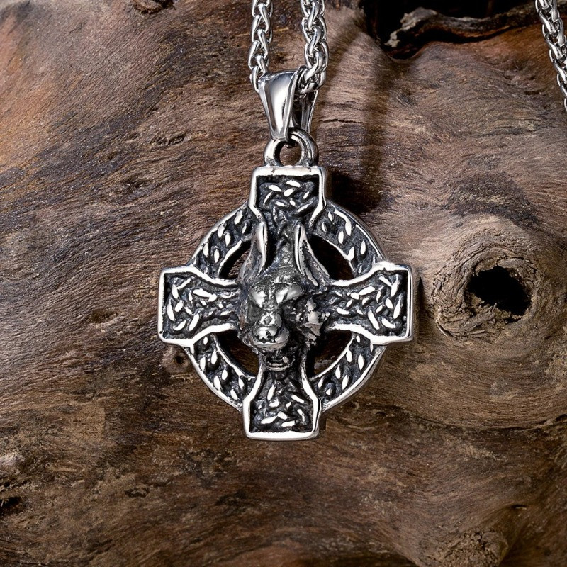 Avant Collier Viking "Fenrir" Croix Islandaise de Protection et Tête de Loup - 2 versions au choix !