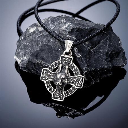 Collier Viking "Fenrir" Croix Islandaise de Protection et Tête de Loup Modele 2