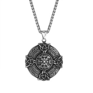 Vue generale Collier Viking Pendentif Vegvísir - Boussole Nordique et Nœuds Celtiques Couleur Argent