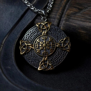 Collier Viking Pendentif Vegvísir - Boussole Nordique et Nœuds Celtiques