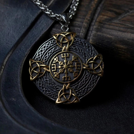 Collier Viking Pendentif Vegvísir - Boussole Nordique et Nœuds Celtiques