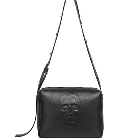 Sac Bandoulière Tête de Mort Gothique "Crâne Relief Obscur" Couleur Noir