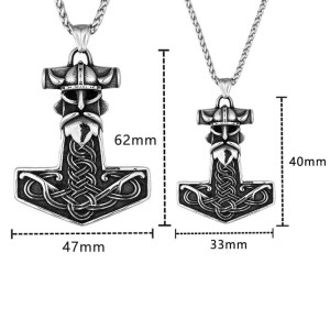 Dimensions Collier Viking Pendentif Marteau de Thor Mjöllnir au Design Tête de Viking & Nœuds Celtiques