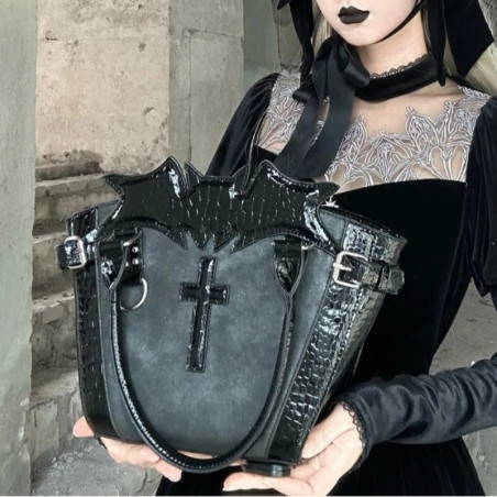Vue de Face Sac à main Gothique Chauve Souris "Bat-Wing Cross"