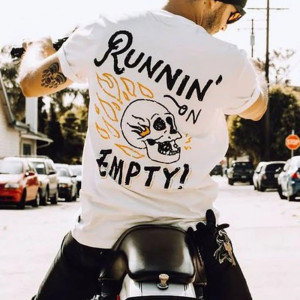 T-Shirt Tête de Mort Motard « Rouler sur la Réserve - Jusqu’à la Panne »