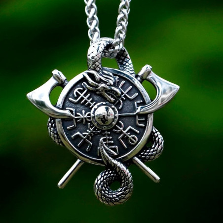 Collier Viking Valknut "Nœuds de Runes Acier" Couleur Argent