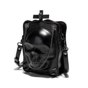 Vue de cote Sac bandoulière Tête de Mort "Gothic Altar"