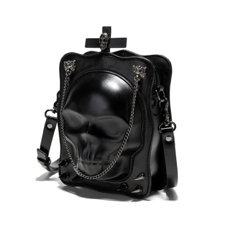 Vue de cote Sac bandoulière Tête de Mort "Gothic Altar"