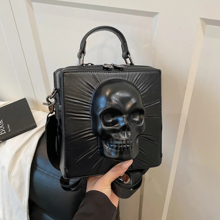 Vue de Face Sac Tête de Mort Crâne Relief Noir "Carré de la Mort"