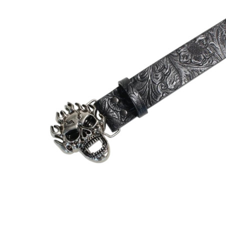 Vu detaille Ceinture Tête de Mort Flammes « Crâne Furie Ardente »
