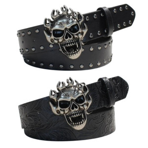 Ceinture Tête de Mort Flammes « Crâne Furie Ardente »