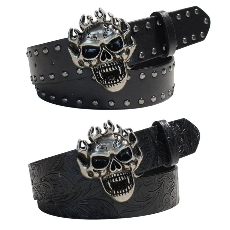 Ceinture Tête de Mort Flammes « Crâne Furie Ardente »
