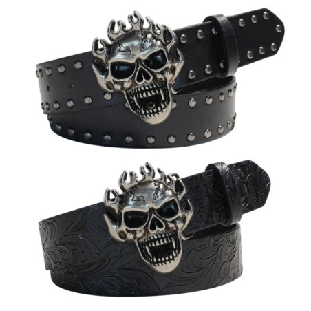 Ceinture Tête de Mort Flammes « Crâne Furie Ardente »