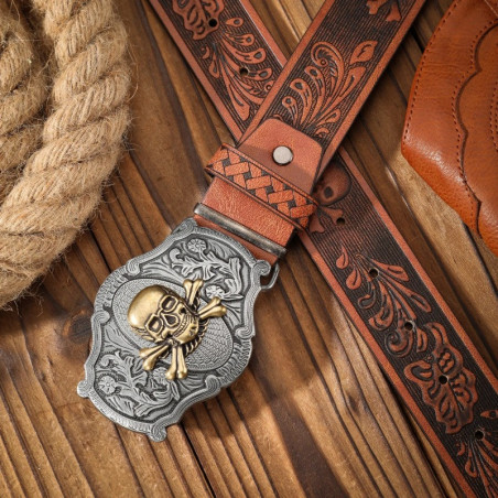 Ceinture Tête de Mort Western « Blason du Crâne Hors-la-Loi » Couleur Camel
