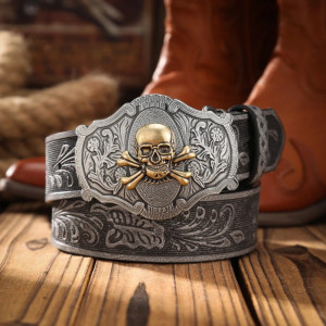 Ceinture Tête de Mort Western « Blason du Crâne Hors-la-Loi » Couleur Noir