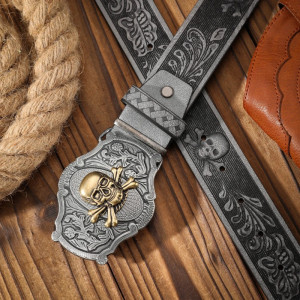 Ceinture Tête de Mort Western « Blason du Crâne Hors-la-Loi » Couleur Noir