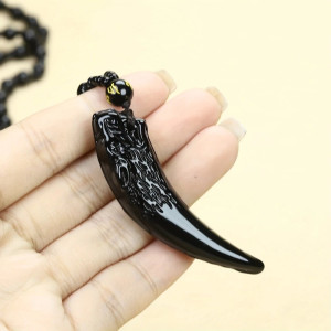Avant Collier Viking Loup "Croc du Loup Noir" en Obsidienne Naturelle