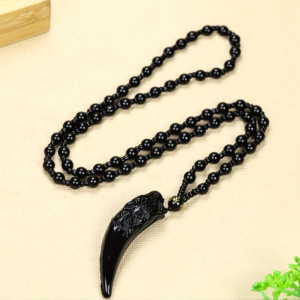 Collier Viking Loup "Croc du Loup Noir" en Obsidienne Naturelle