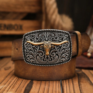 Ceinture Western Tête de Mort « Longhorn des Plaines Sauvages » Couleur Camel