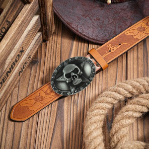 Ceinture Tête de Mort Étoile « Crâne Pentacle Noir » Couleur Marron