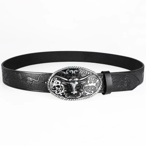 Vue generale Ceinture Western Tête de Mort « Longhorn Gravure Noire »