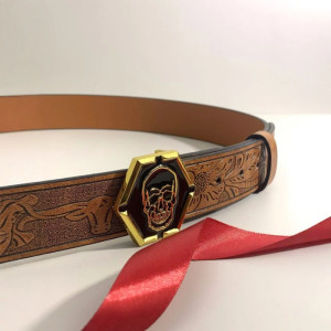 Vue detaille Ceinture Tête de Mort Élégante « Hexagone du Crâne Royal » - 2 couleurs au choix !