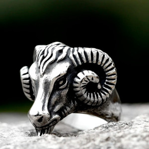 Vue de Face Bague Tête de Mort "Bélier Infernal"