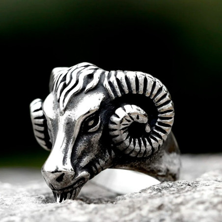 Vue de Face Bague Tête de Mort "Bélier Infernal"