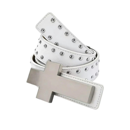 Vue generale Ceinture Rock Croix « Croix Métal Brut Cloutée » Couleur blanc