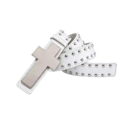 Ceinture Rock Croix « Croix Métal Brut Cloutée » Couleur Blanc