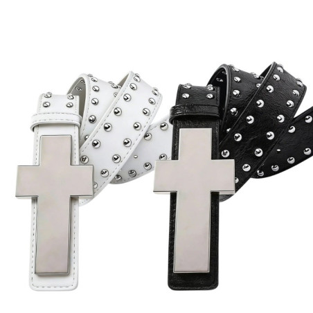 Ceinture Rock Croix « Croix Métal Brut Cloutée » - 2 couleurs au choix !