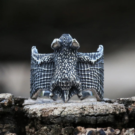 Avant Bague Tête de Mort Chauve-Souris Nocturne