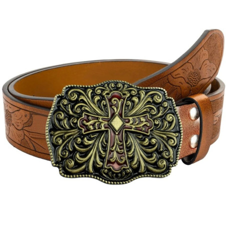 Ceinture Western Rock « Croix des Ombres Sculptées » Modele 2 Couleur Or