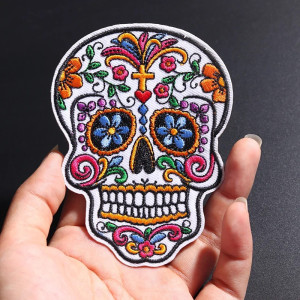 Écusson Tête de Mort Calavera Mexicaine Brodée "Dia de los Muertos" -  10 xm x 7.5 cm