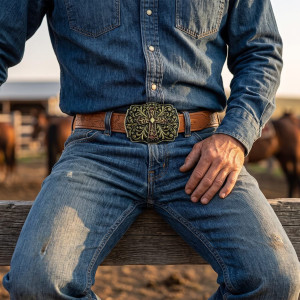 Magnifiquqe Ceinture Western Rock « Croix des Ombres Sculptées » Modele 2 Couleur Or